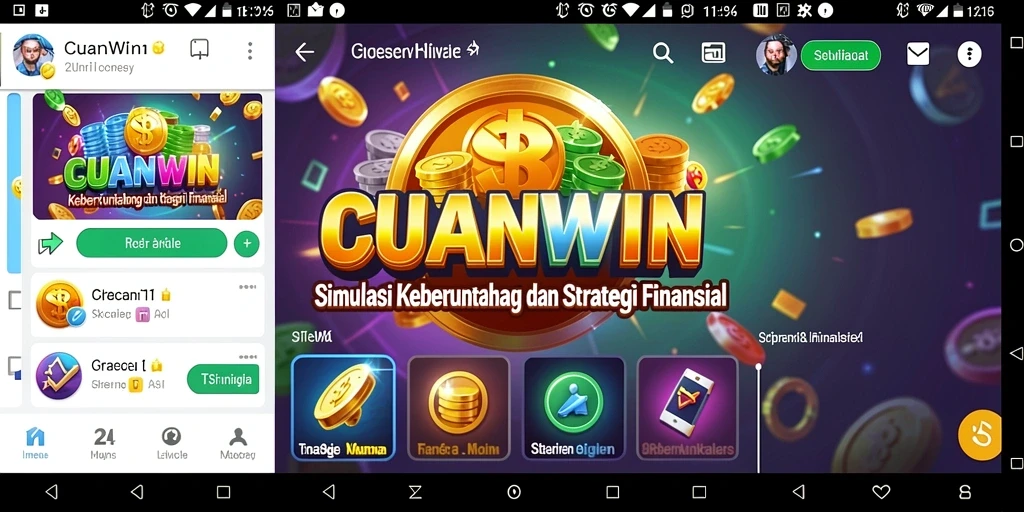 Screenshot CUANWIN yang menampilkan gameplay simulasi investasi.