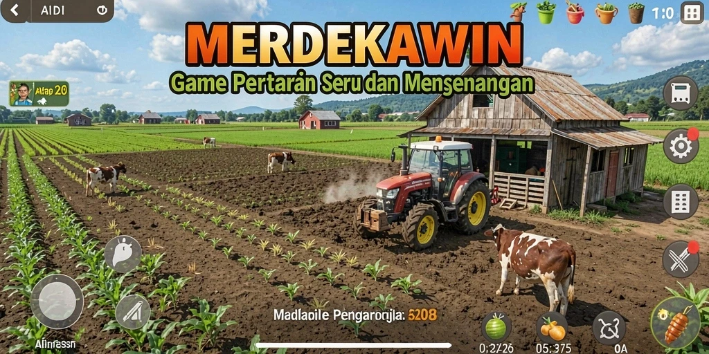 Gameplay MERDEKAWIN dengan aktivitas bertani yang seru dan interaktif.