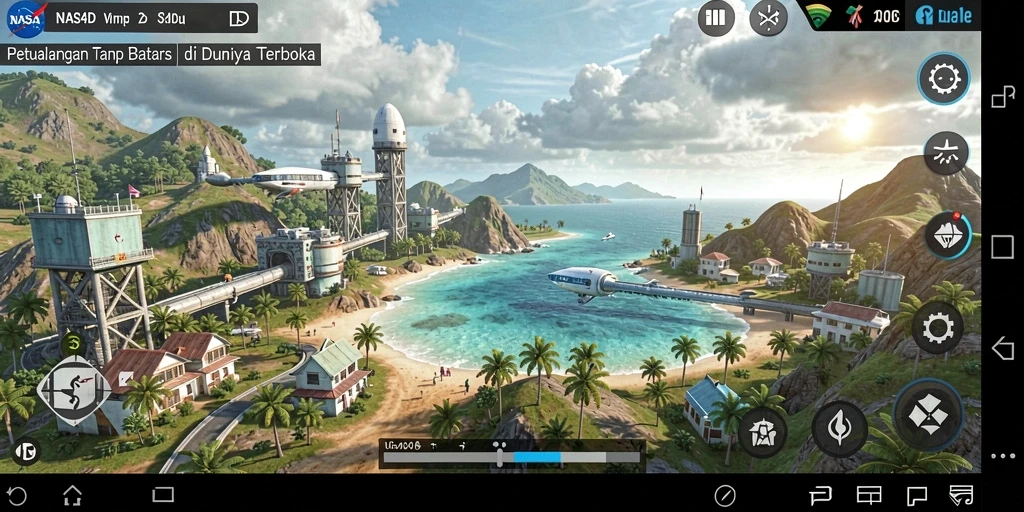 Screenshot dari gameplay <strong>NASA4D</strong> menampilkan dunia terbuka yang luas dan interaktif.