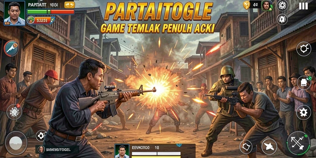 Screenshot utama PARTAITOGEL menampilkan aksi tembak-menembak yang mendebarkan.
