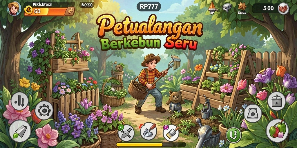 Gameplay menarik di RP777 dengan elemen berkebun dan pertanian.