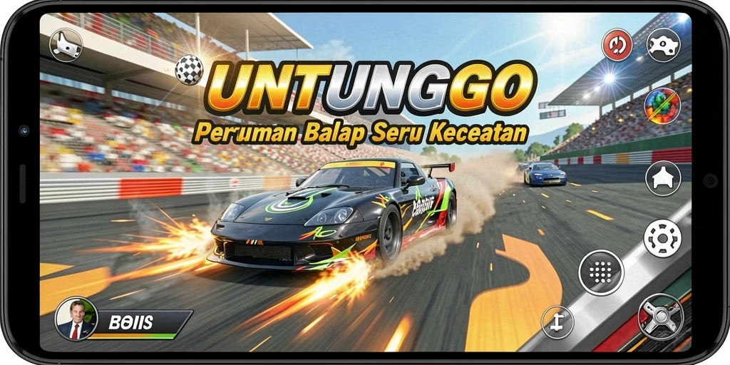 Tangkapan layar UNTUNGGO menampilkan aksi balap mendebarkan.